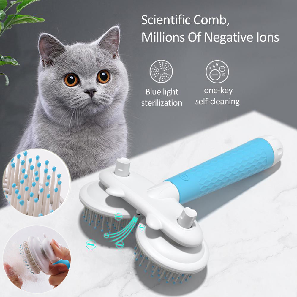 Pet Cat Brush Dog Slicker Brush Double - headed Negative Ion One - button Self Cleaning Dog Cat Hair Removal Pets Products - 0 - CJ