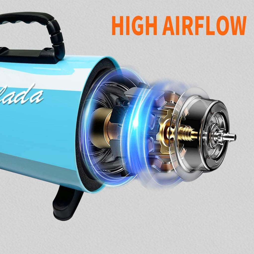 Professional-Grade Pet Grooming Blow Dryer With Adjustable Speed & Temperature, 4 Nozzles For Dogs&Cats, Quiet-Operation Heavy Duty Hair Dryer - Corded Electric Pink&bule