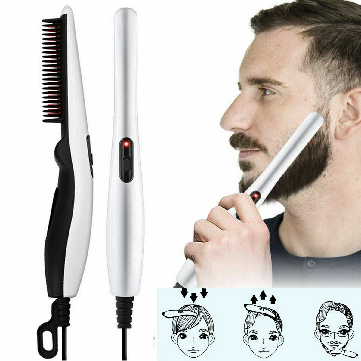 Negative Ion Hair Straightener Styling Comb Hot Comb Press Beard Brush For Men - 5 - CJ - White - CJTF247488601AZ