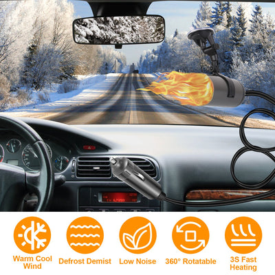 1Pc 12V 150W Or 24V 216W Portable Car Heater 2 In 1 Heating Cooling Fan Rotatable Demister Defroster With 4.92ft Cord - 5.0 - CJ