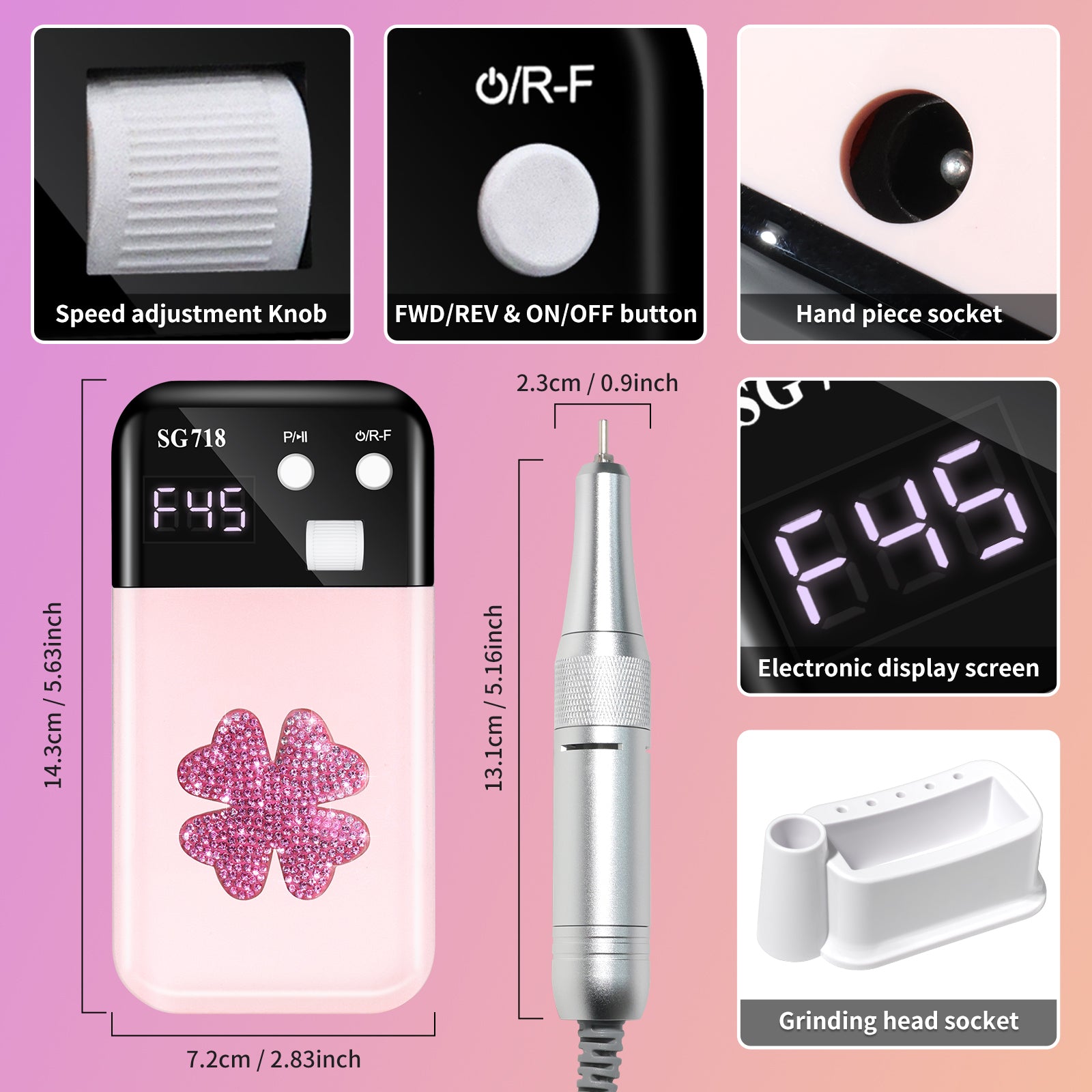 Rechargeable Nail Drill 45000 RPM - Electric Nail File For Shaping, Removing & Polishing Gel Nails - Lightweight & Easy To Use - Perfect For Home & Salon Manicure Pedicure - 5 - CJ