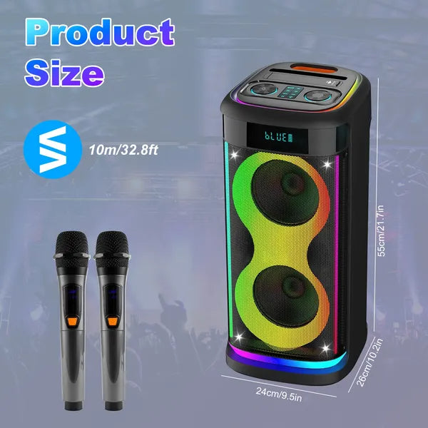 Portable Wireless Party Speaker With LED Light Wireless Mic Remote Control TWS Treble Bass Mic. Echo Music Accompany Mic. Priority Guitar In - 5 - CJ