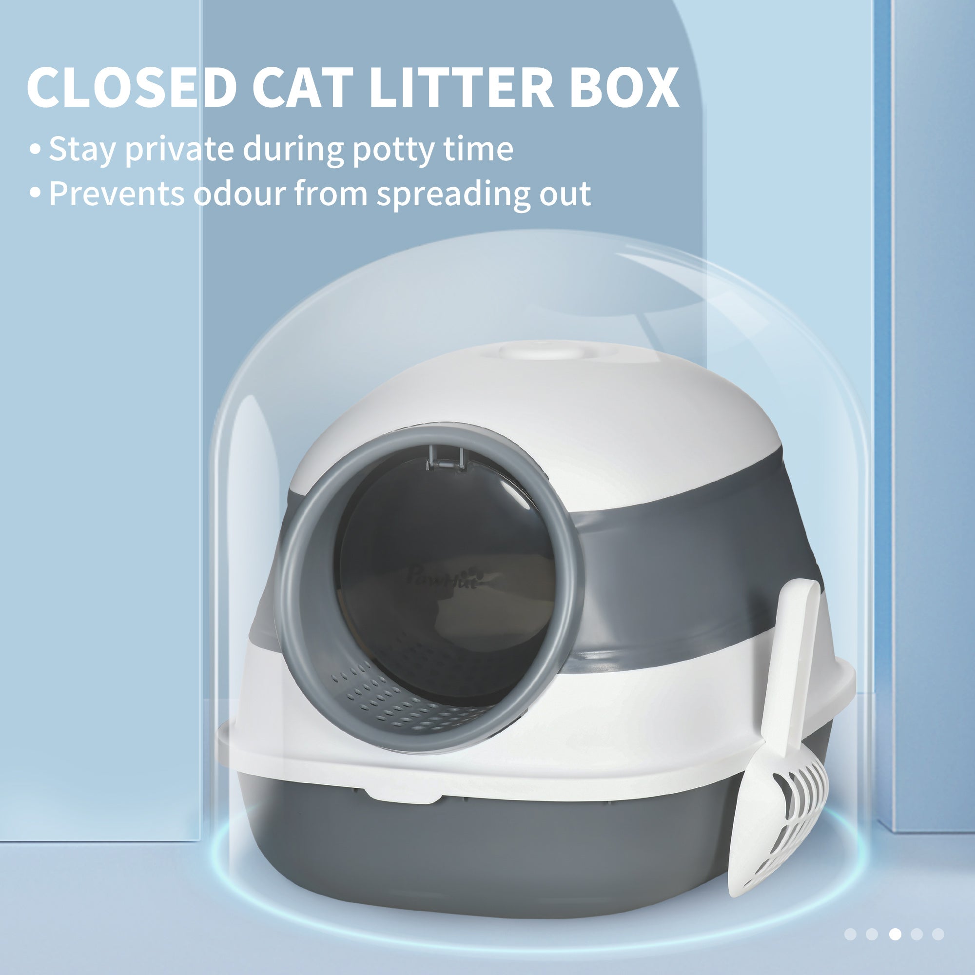 Dome Covered Cat Litter Box with Lid, White and Gray - 5 - CJ