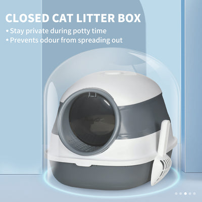 Dome Covered Cat Litter Box with Lid, White and Gray - 5 - CJ