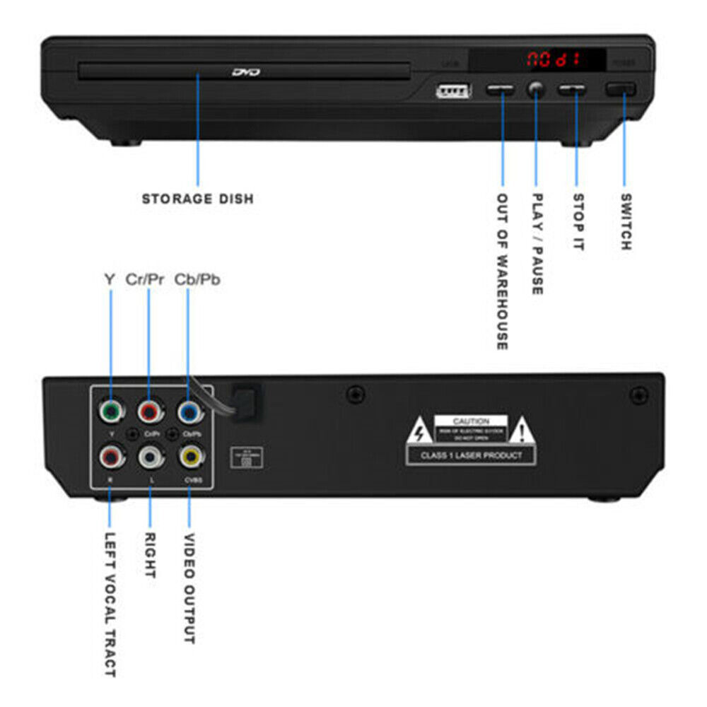 DVD Player Compact Multi Region HDCD CD VCD Music Disc Upscaling USB With Remote - 5.0 - CJ