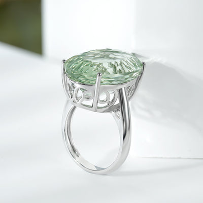 S925 Sterling Silver Green Amethyst Ring For Women Luxury Premium Retro Gem - 4 - CJ