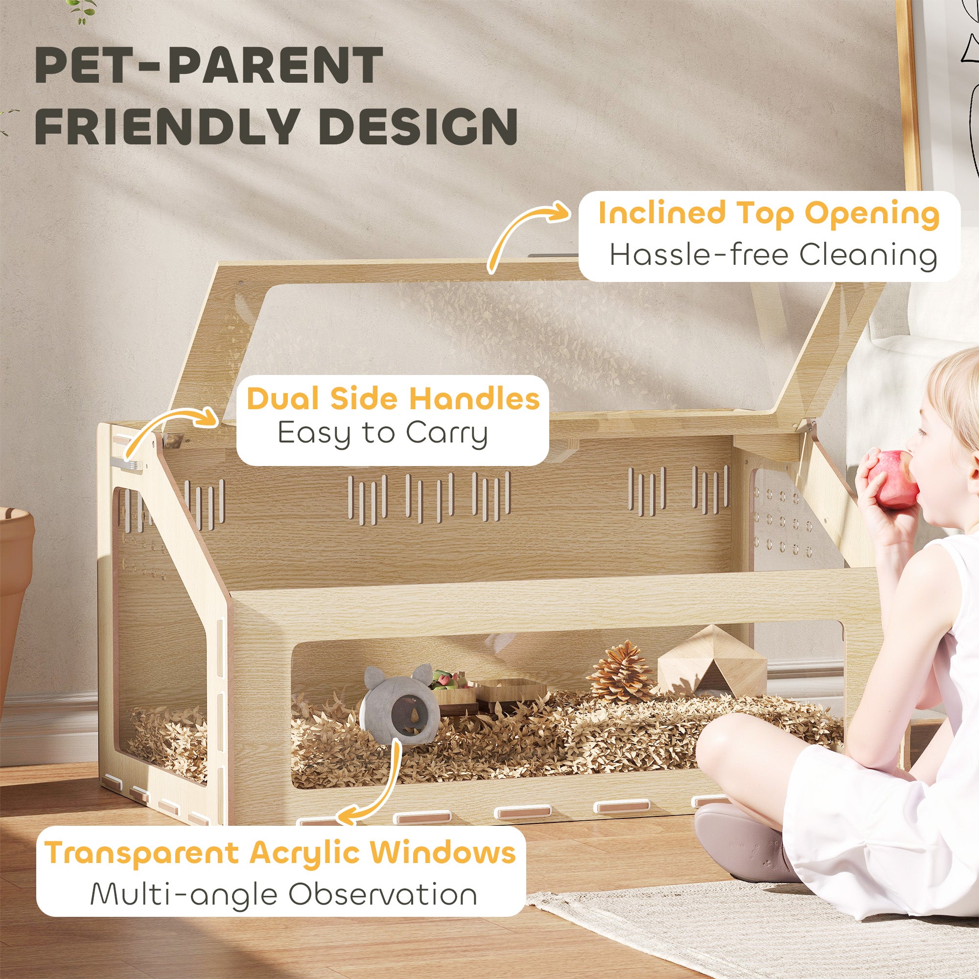 39 Inch Hamster Cage Habitat With Acrylic Window & Openable Top For Hamster, Gerbil, Guinea Pig, Rat, Oak - 5 - cjdroshippping