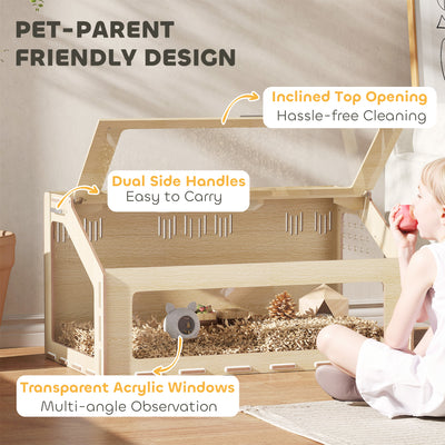 39 Inch Hamster Cage Habitat With Acrylic Window & Openable Top For Hamster, Gerbil, Guinea Pig, Rat, Oak - 5 - cjdroshippping