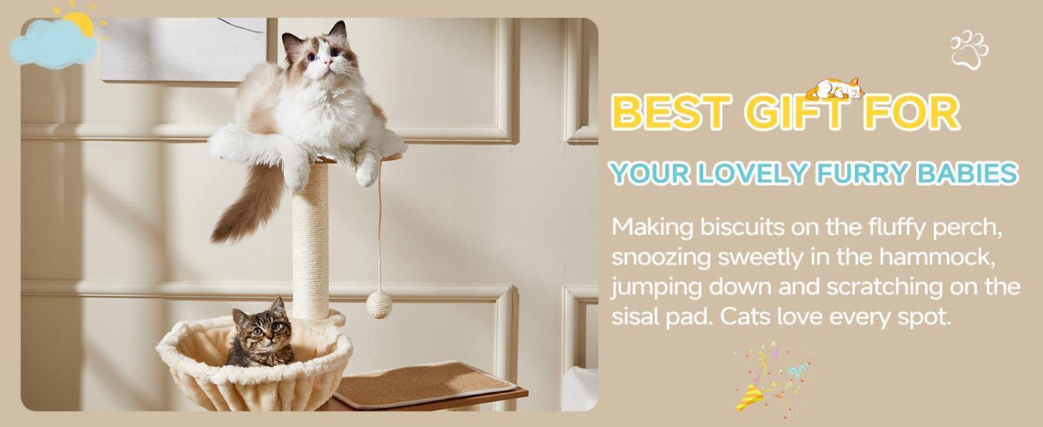 Solid Wood Cat Tree And Tower With Litter Box, Cat Scratching Board And Hammock For Indoor Large Cats - 5 - CJ