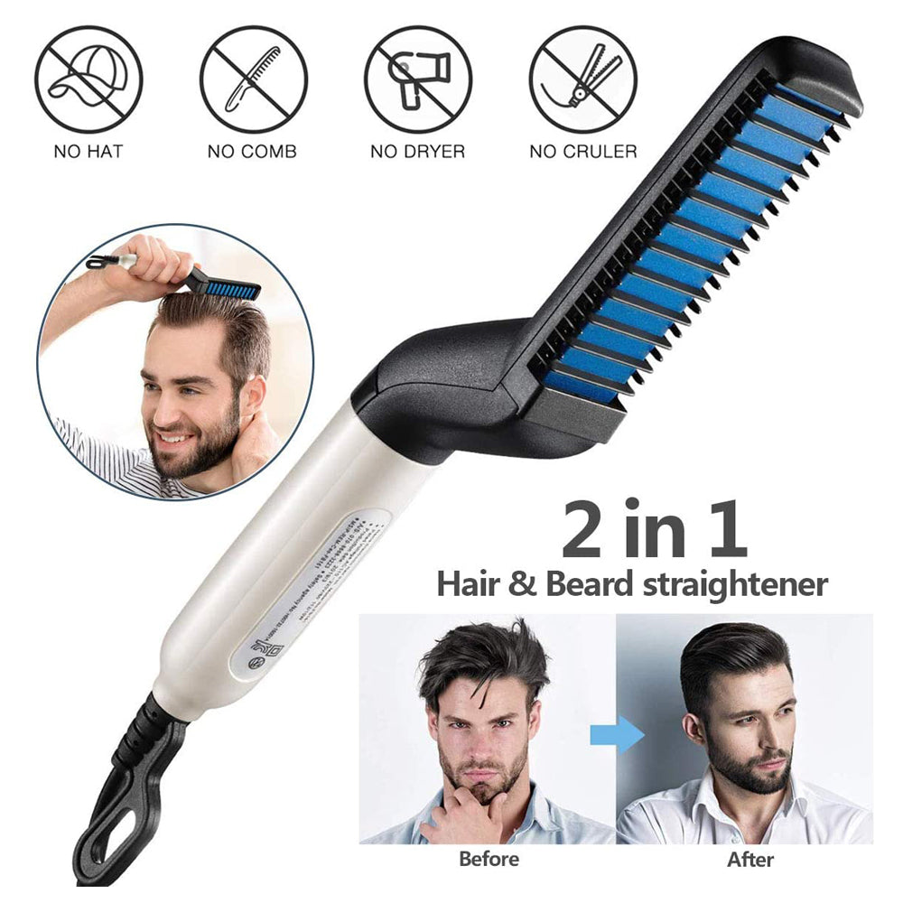 Electric Hair Straightener Brush,Men Quick Beard Straightener Styler Comb,Hair Straightening,Curly Hair Straightening Comb,Side Hair Detangling,Multifunctional Hair Curling Curler - 5 - CJ