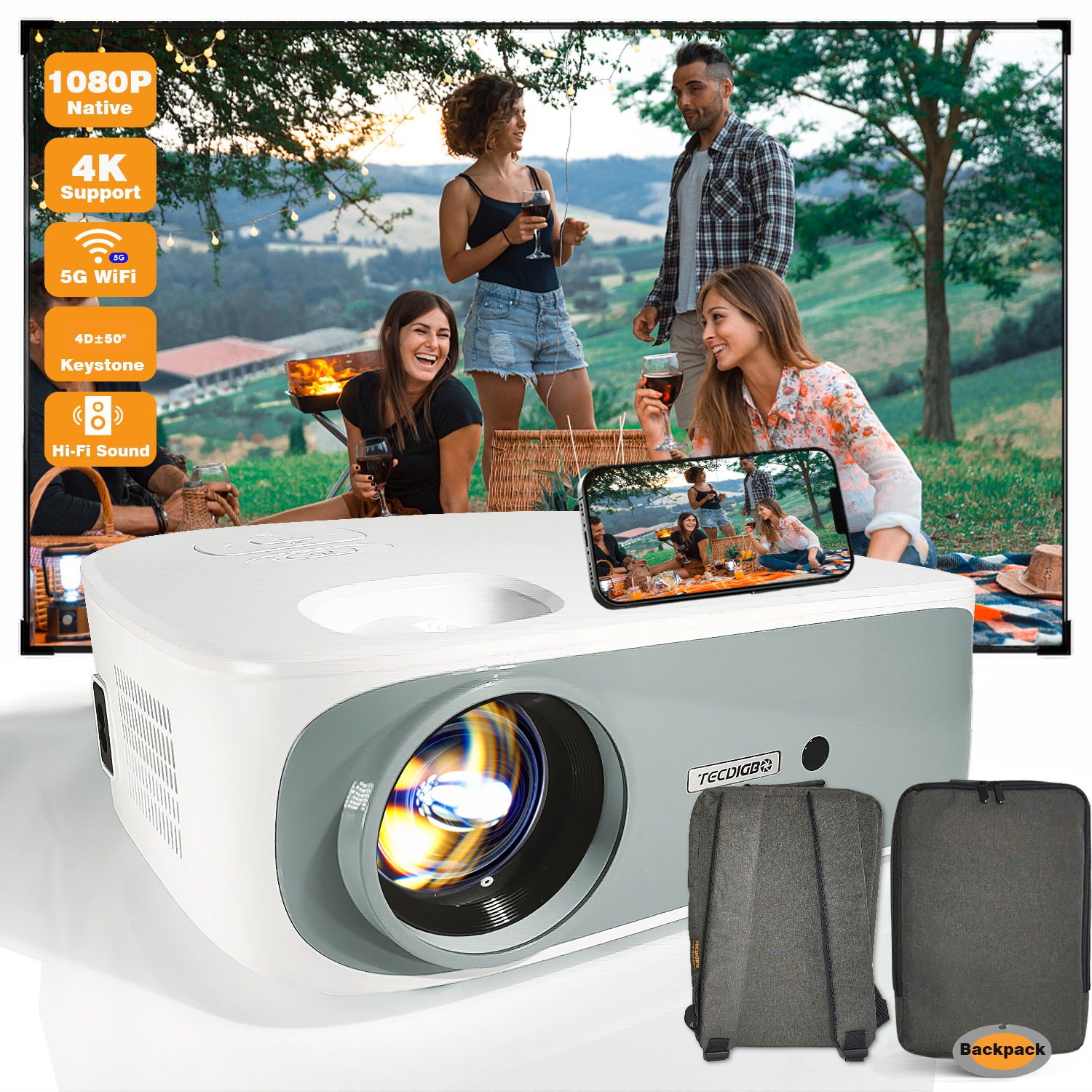 4K 5G Bluetooth Projector  4D Keystone Correction Native 1080P Full HD Outdoor Movie Projector For Smart Phone Laptop PC DVD TV PS4 - 5 - CJ