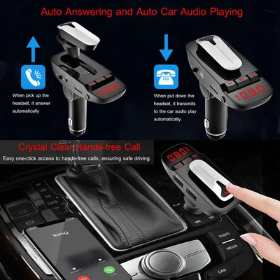 Car FM Transmitter W/ Wireless Earpiece 2 USB Charge Ports Hands - free Call MP3 Player - 5 - CJ