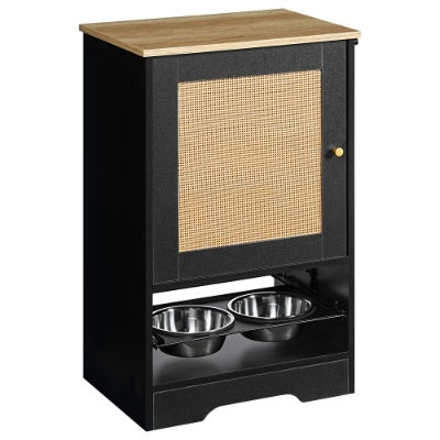 Feeding Station With 1 Storage Cabinets, Pet Feeding Station With 2 Elevated Dog Bowls, Side Hooks, Anti - tip Kit, Hidden Pet Feeder Station For Feeding  Watering, Black - 5 - CJ