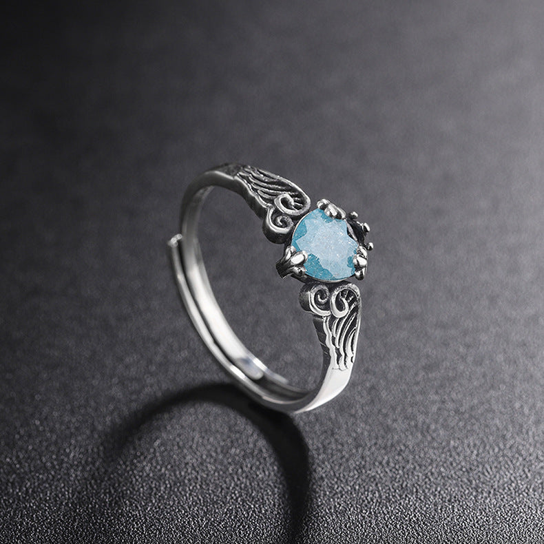 Blue Moonlight Silver Jewelry S925 Sterling Silver Japanese And Korean Trend Angel Wing Crown Ring - 4 - CJ