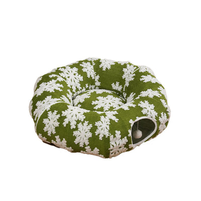 Christmas - style Pet Tunnel Bed, Green Snowflakes - 0 - CJ