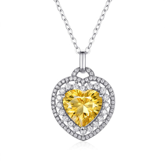 Natural Heart Shape Citrine Necklace Women's 925 Silver Full Set Exquisite Pendant - 4 - CJ