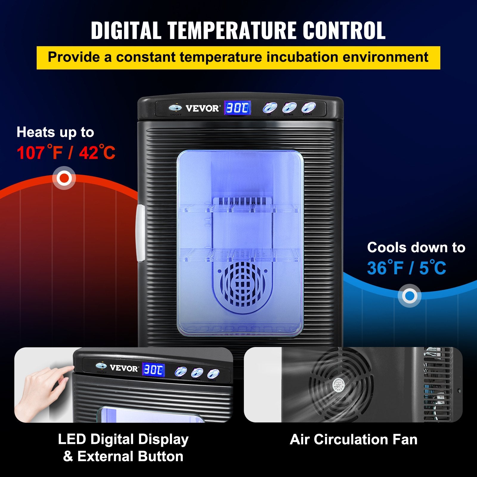 Black Reptile Incubator 25L Scientific Lab Incubator Digital Incubator Cooling And Heating 5 - 42°C Reptile Egg Incubator 12V/110V Work For Small Reptiles - 5 - CJ