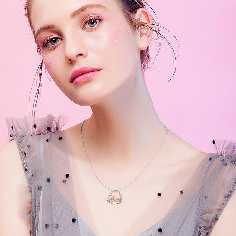 925 Sterling Silver Mama and New Horse Heart Mother Daughter Necklace for Women