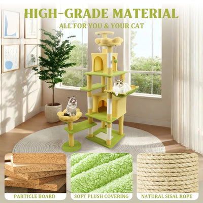 71 Inch Flower Cat Tree With Large Condo Removable Flower Cushion And Hammock Yellow - 5 - CJ