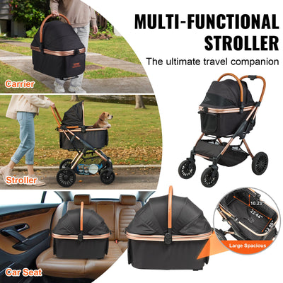 Pet Stroller, 4 Wheels Dog Stroller Rotate With Brakes, 66 Lbs Weight Capacity, Puppy Stroller With Detachable Carrier, Storage Basket And Pet Pad, For Small To Medium Sized Dogs, Black - 5 - CJ