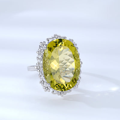 Natural Lemon Crystal Ring Luxury Style Jewelry S925 Silver - 4 - CJ