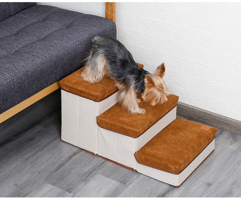 Small Dog Stairs - Pet Stairs For Couch And High Beds, Folding Steps, Pet Toy Storage, Cat Stairs For Bed-Allows Your Pets Easy Instant Access To Your Sofa Or Bedside
