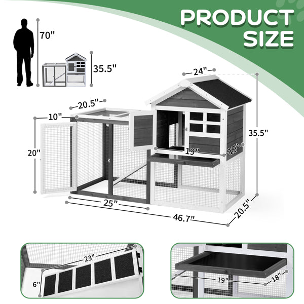 House Type With Ladder Gray Fir Wood Chicken Rabbit Cage - 5 - cjdroshippping