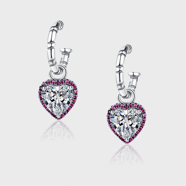 Sterling Silver Peach Heart Set Zircon Personalized Versatile Earrings - 4 - https://x.com/titan_prim62775J