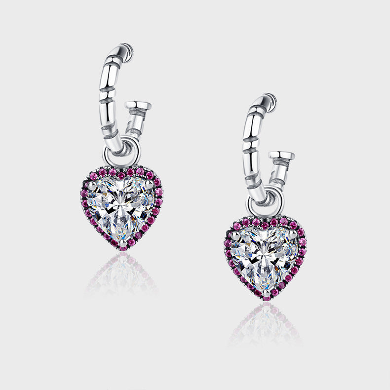 Sterling Silver Peach Heart Set Zircon Personalized Versatile Earrings - 4 - https://x.com/titan_prim62775J
