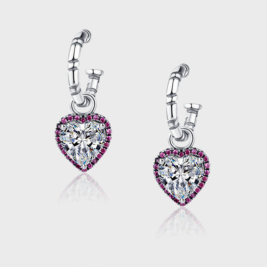 Sterling Silver Peach Heart Set Zircon Personalized Versatile Earrings - 4 - https://x.com/titan_prim62775J