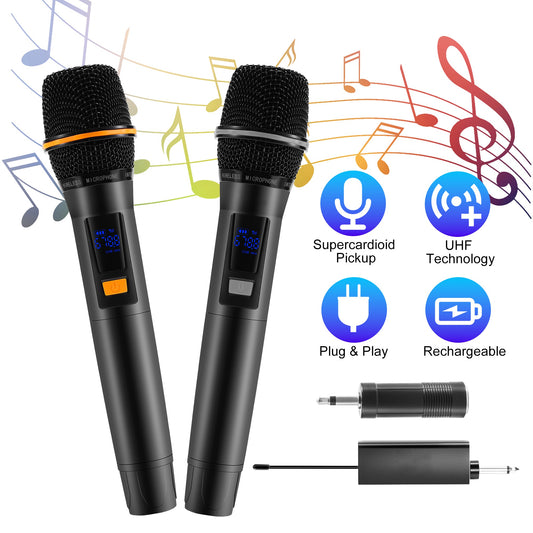 2Pc UHF Wireless Microphones Rechargeable Wireless Microphones Metal Handheld Dynamic Mics With 262FT Range For Karaoke Party DJ Wedding Speech Outdoor Events - 5 - CJ