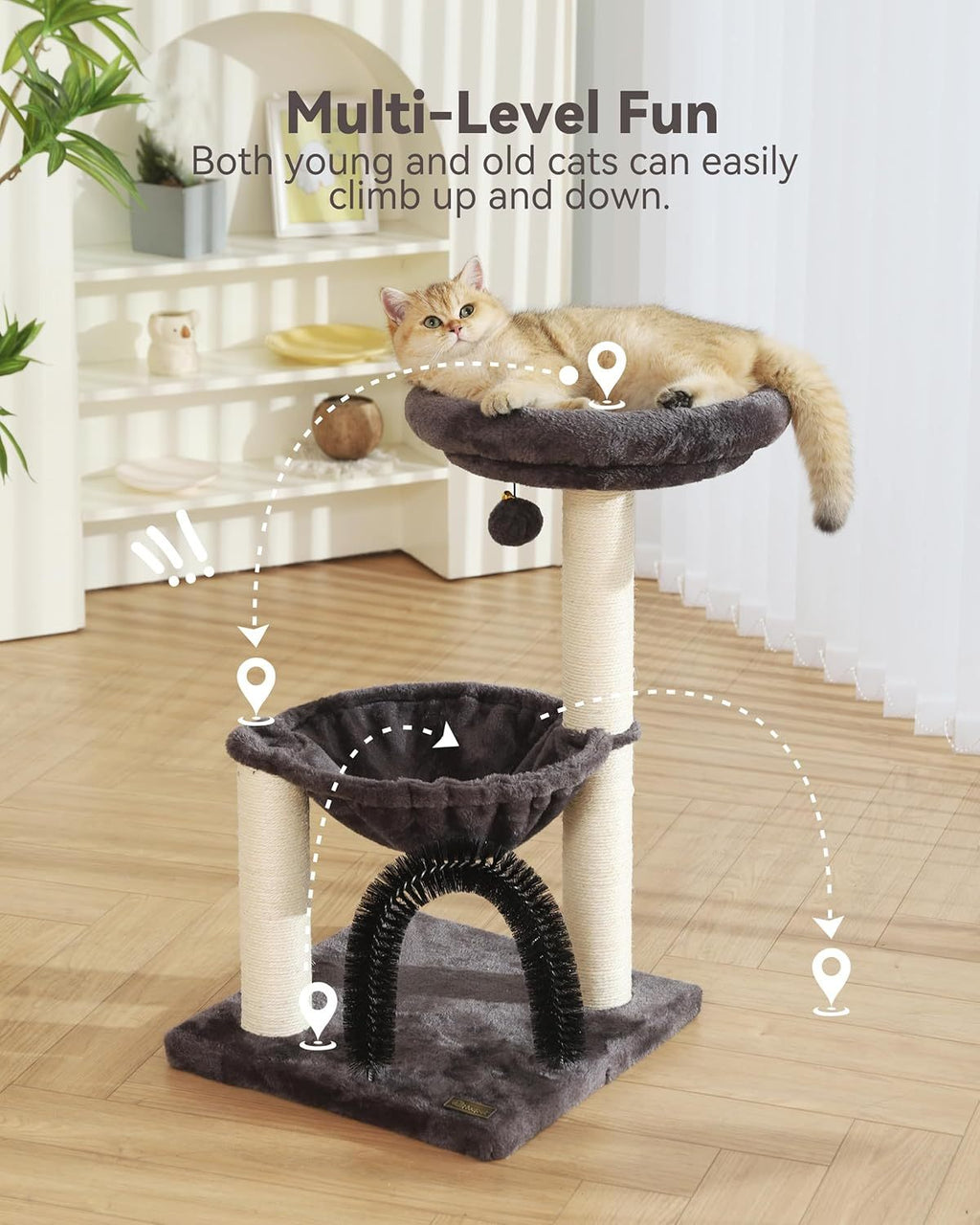 27.8inch Tall Cat Tree Tower For Indoor Cats  Multi-Level Cat Furniture With Sisal Scratching Posts, Plush Perches & Hanging Toys Large Durable Cat Tower, Perfect Gift For Cat Lovers