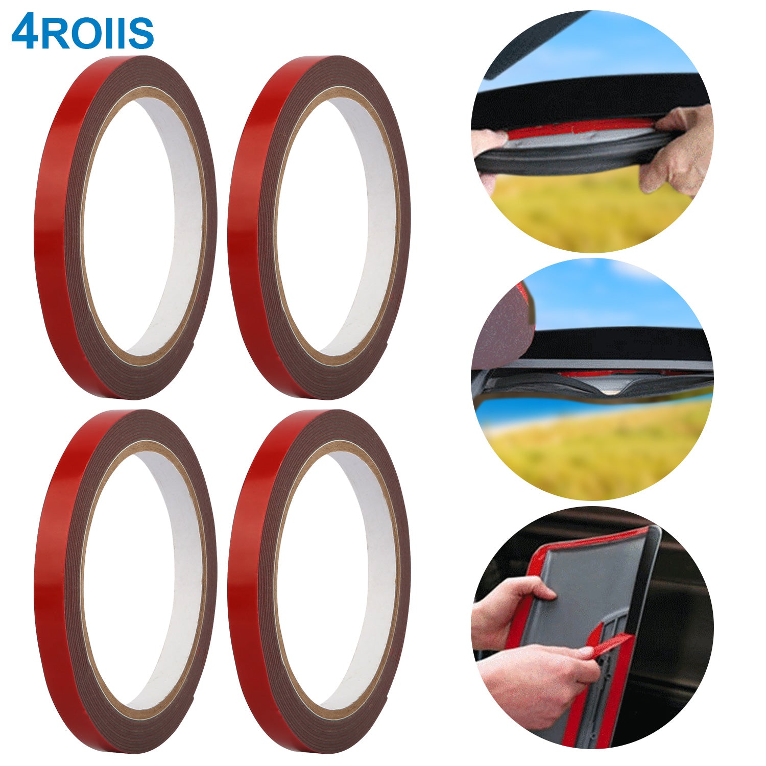 4 Rolls Car Double Sided Tapes Heavy Duty Double Sided Foam Tapes Strong Mounting Adhesive Tapes For Cars Truck Automotive 9.8FT Per Roll - 5.0 - cjdropshipping
