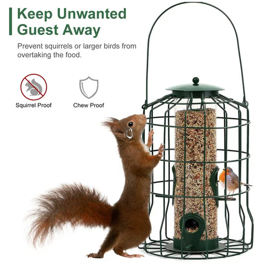 Outdoor Wild Bird Feeder Squirrel - Proof Chew - Proof Metal Hanging Seed Feeder With 4 Feeding Ports For Small Songbirds - 5 - CJ