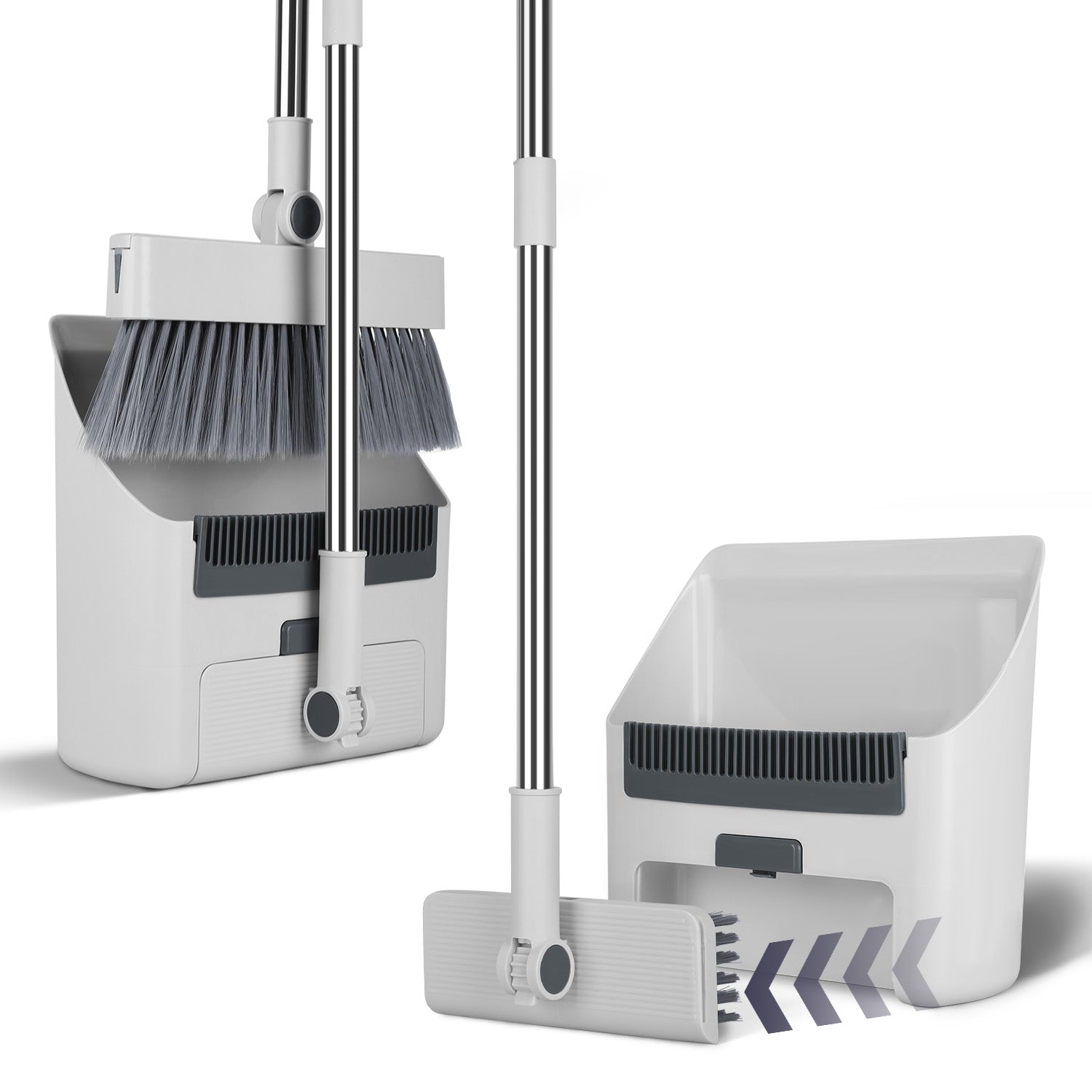 1Set Broom And Dustpan Combo Set With Squeegee Stainless Steel Handle 4 In 1 Upright Standing Broom And Dust Pan For Indoor Outdoor Garage Kitchen Room Office Sweeping - 5 - CJ