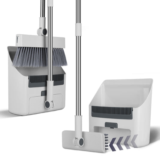 1Set Broom And Dustpan Combo Set With Squeegee Stainless Steel Handle 4 In 1 Upright Standing Broom And Dust Pan For Indoor Outdoor Garage Kitchen Room Office Sweeping - 5 - CJ