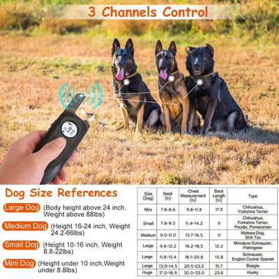 984FT Dog Training Collar IP65 Waterproof Pet Beep Vibration Electric Shock Collar 3 Channels Rechargeable Transmitter Receiver Trainer With Recording Safety Keypad Lock - 5 - CJ