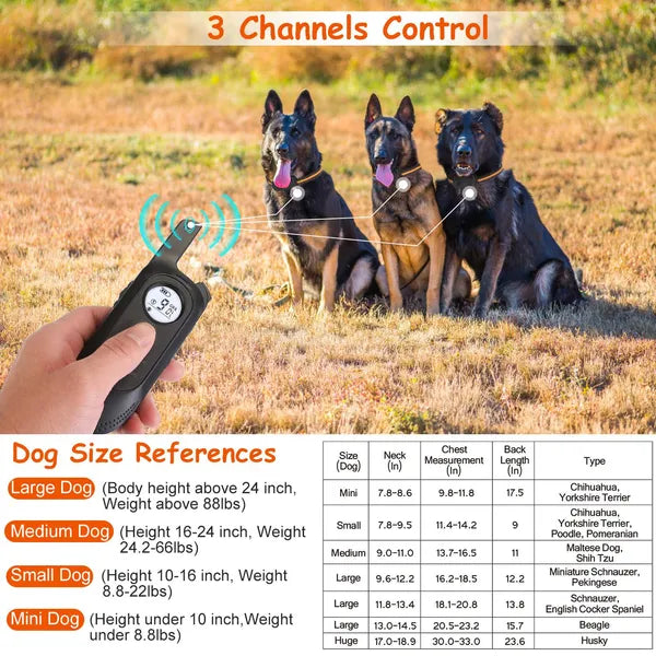 984FT Dog Training Collar IP65 Waterproof Pet Beep Vibration Electric Shock Collar 3 Channels Rechargeable Transmitter Receiver Trainer With Recording Safety Keypad Lock - 5 - CJ