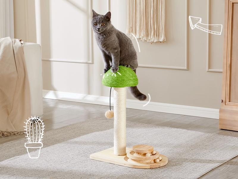 Mushroom Sisal Rope 2 In 1 Wooden Interactive Ball Track Ball Cat Scratching Post Cat Scratching Board - 5 - CJ