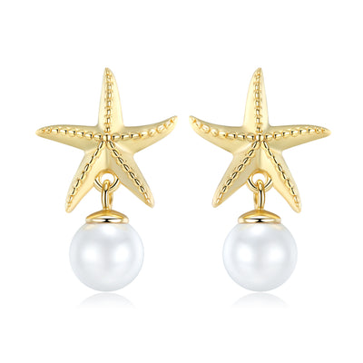 S925 Sterling Silver Starfish Earrings Freshwater Pearl Design - 4 - CJ