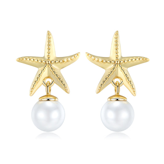 S925 Sterling Silver Starfish Earrings Freshwater Pearl Design - 4 - CJ
