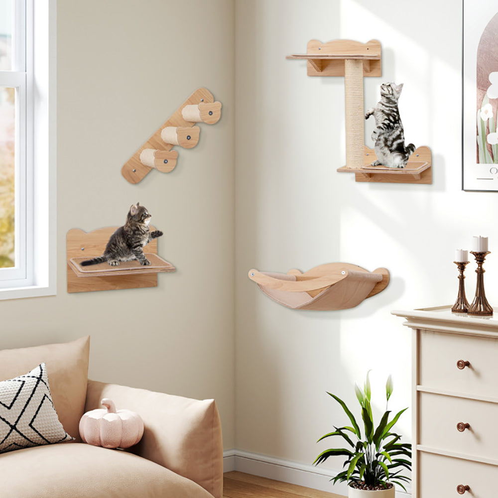 Cat Wall Furniture Set Of 4 With Hammock 2 - step Cat Tree And Perch - 5 - CJ