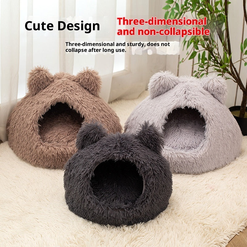 Large Cat Nest Semi - closed Warm Plush Kennel - 0 - CJ