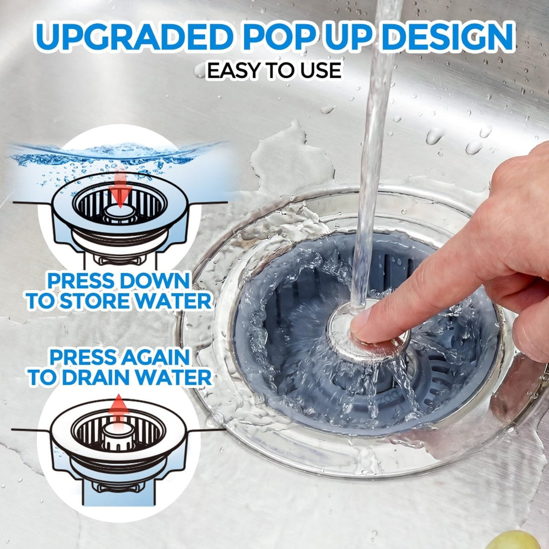 Sink Drain Strainer  Sink Stopper Kitchen Drain, 3 In 1 Kitchen Sink Drain Strainer With Anti Clogging Basket Kitchen Gadgets Clearance Sink Accessories, Fit US Standard 3-1 2'' Sink Hole, Silver