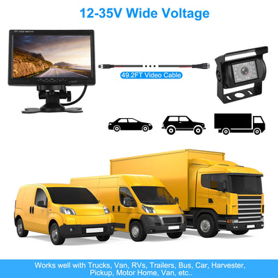 1Pc 7In Screen Backup Camera System Vehicle Rear View Monitor Kit IP67 Waterproof Car Parking Reverse System With Night Vision For Car Trunk Van SUV - 5 - cjdropshipping