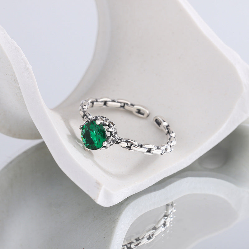 925 Sterling Silver Multicolor Zircon Chain Ring Female - 4 - CJ