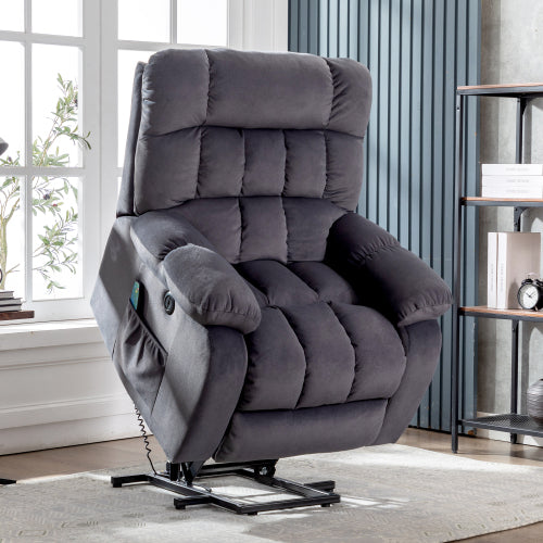 Electric Power Lift Recliner Chair Sofa With Massage And Heat For Elderly 2 Side Pockets USB Ports Single Recliner Chairs For Living Room Overstuffed Breathable Fabric Reclining - 5 - CJ