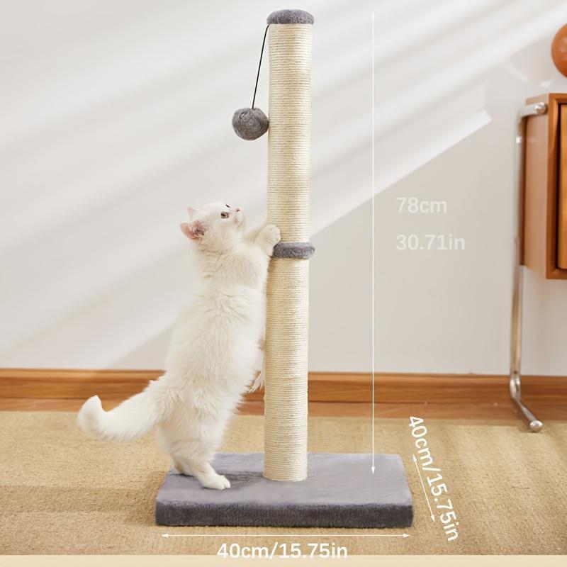 Durable Sisal Rope With Hanging Ball Toy Cat Scratching Post Indoor Space Saving Stable Base Promote Cat Claw Health And Fun Exercise