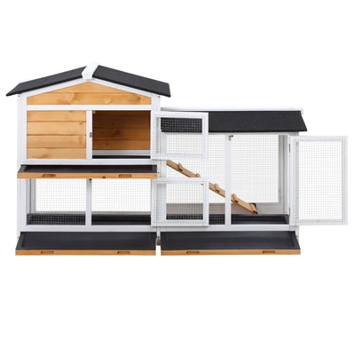 2 Storey Rabbit Hut Wooden Bunny Hut Small Animal House With Ramp - 5 - CJ