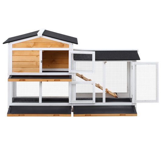 2 Storey Rabbit Hut Wooden Bunny Hut Small Animal House With Ramp - 5 - CJ